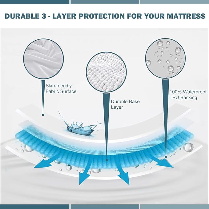 Cal King Waterproof Mattress Protector Deep Pocket Mattress Cover, Soft Breathable Mattress Pad, Fitted Noiseless Waterproof Bed Cover Stretch to 25"
