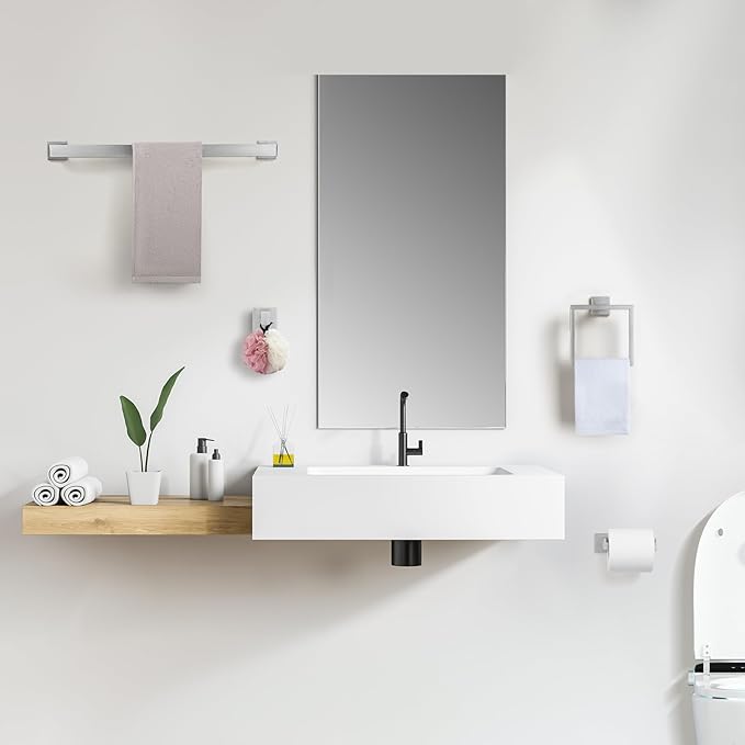 Cilee 15-Pieces Bathroom Hardware Set - Brushed Nickel Bathroom Accessories, 24 Inch Towel Bar, Square Towel Ring, Toilet Paper Holder, Towel Hook, Wall-Mounted Stainless Steel Towel Bar Rack Set