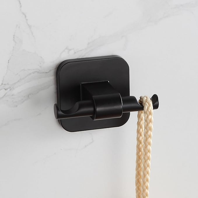 Matte Black Bathroom Accessories Set, 4 Pieces Bathroom Hardware Set, 24 inch Towel Bar, Towel Racks, Robe Towel Hooks, Toilet Paper Holder Wall Mounted Or Self-Adhesive,Stainless Steel and Plastic