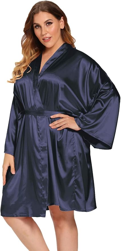 Women's Plus Size Satin Robes Plus Size Silky Kimonos Robes Sleepwear,Short