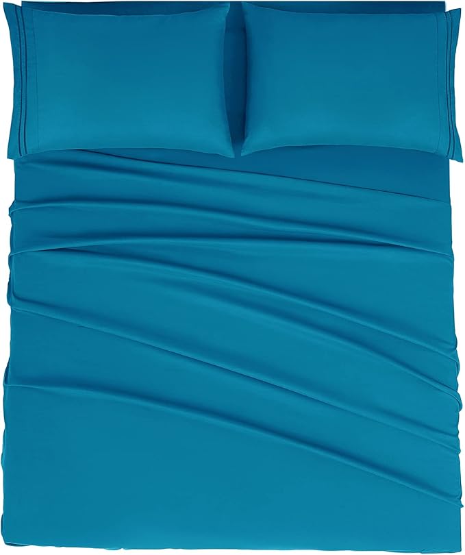 Mejoroom Bed Sheets Set - Extra Soft Luxury Full Sheets with 16 Inch Deep Pocket - Premium Bedding Collection - Breathable, Wrinkle, Fade & Stain Resistant - 4 Piece (Full, Peacock Blue)