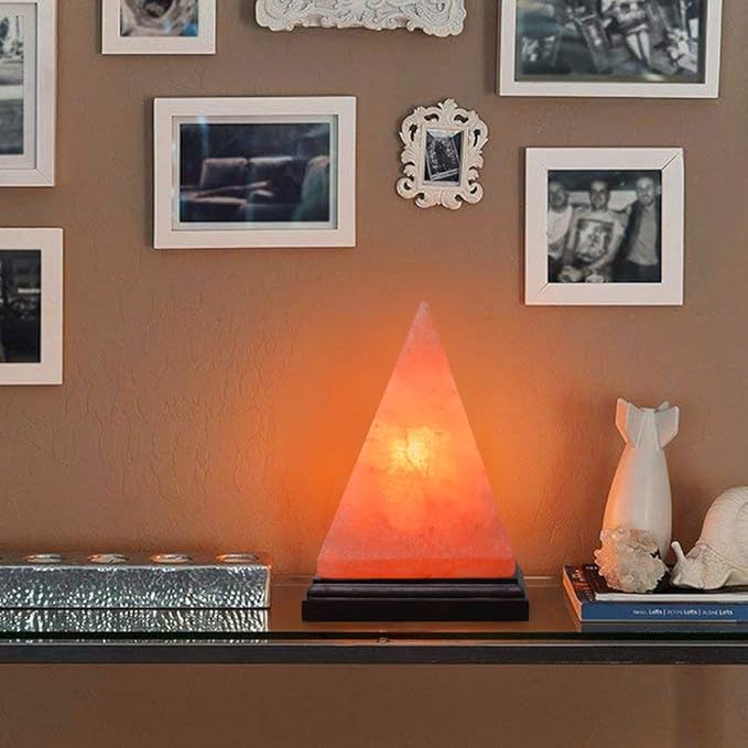Apex Global Himalayan Pink Salt Lamp Pyramid Individually Hand Crafted, (8 inches, 7 lbs.) Amber Glow, Certified Wire with Dimmer Switch and Extra Bulb Unique Gift Idea