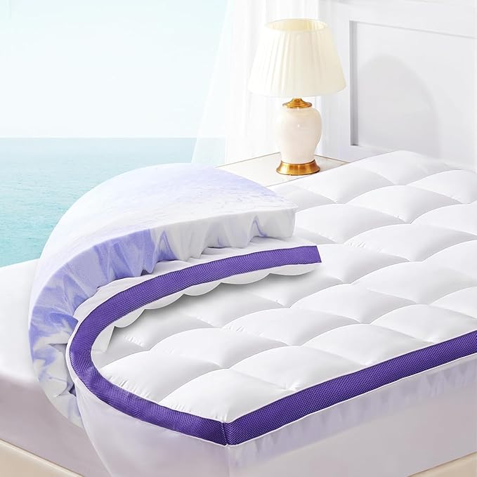 Dual Layer 4 Inch Memory Foam Mattress Topper King - 2 Inch Gel Memory Foam and 2 Inch Pillow Top Mattress Pad, Rayon Made from Bamboo Cover, 7-Zone Egg Crate Mattress Topper