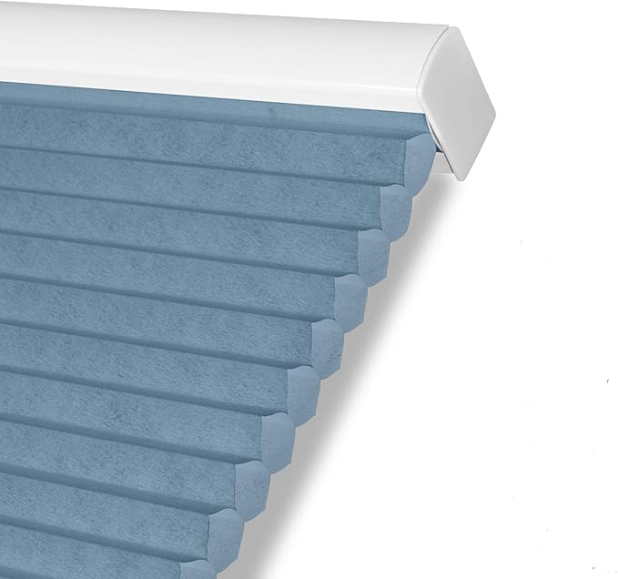 Persilux Light Filtering Cellular Window Shades Cordless Shades Bottom up UV Protection Room Darkening Honeycomb Blinds for Windows, Home and French Doors, Blue, 43" W x 60" H