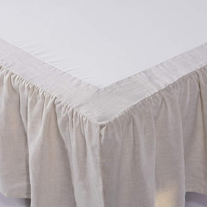 meadow park Washed Linen bedskirt, King Size 78" W x 80" L, Drop 16", Super Soft Ruffle, Natural Linen Color