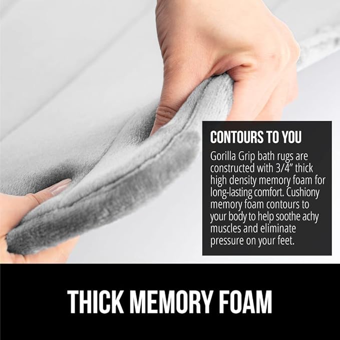 GORILLA GRIP Memory Foam Bath Mat, Soft Absorbent US Designed Bathroom Rug, Gripping Dots Machine Washable Bathmat, Cushioned Floor Mats, Shower Sink Rugs Room Décor Accessories, 36x24 Light Gray