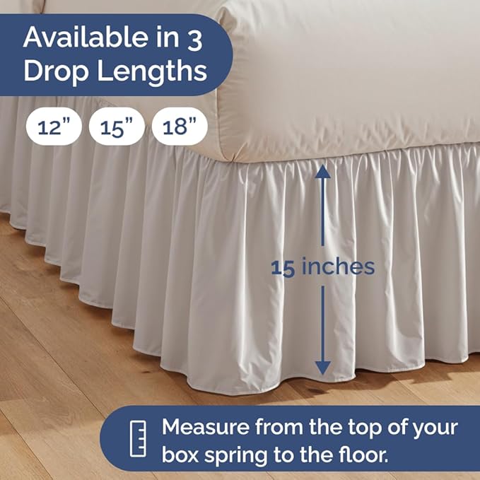 Bedskirt Twin Size Ruffle - 15 inch Drop Dust Ruffle Bed Skirt with Platform - Soft, Easy Fit, Premium Hotel Quality - Wrinkle, Fade & Shrink Resistant - for Women, Men, Kids and Teens - Light Grey