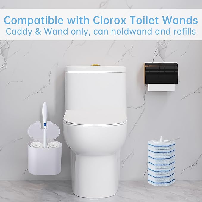 Wall Mounted Holder for Clorox Toilet Wand, Compatible with Clorox Toilet Wand Holder only, Place on Both Sides, White