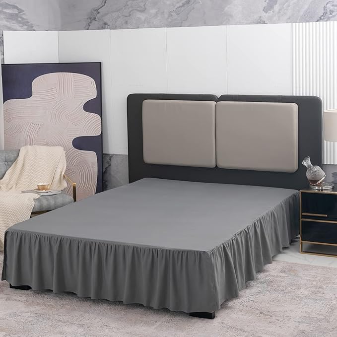 TSUTOMI Bed Skirt Twin Size Ruffled Bed Skirt with Split Corners, 18 Inch Drop Dust Ruffle Bed Skirts with Platform, Gathered Style, 100% Microfiber, Grey