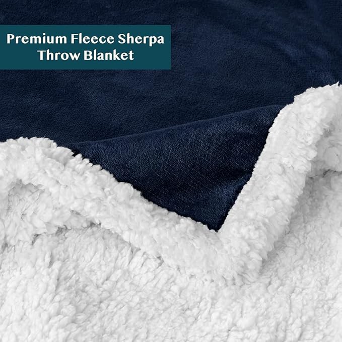 PAVILIA Sherpa Fleece Throw Blanket for Couch, Twin Size, Navy Blue, Plush Soft Fuzzy Sofa Blanket, Cozy Reversible Winter Throw for Women Men, 60x80 Inches