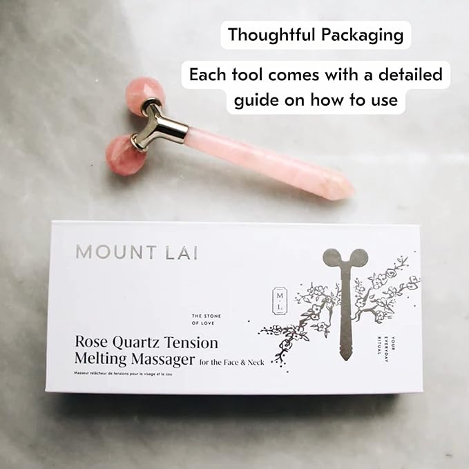 Mount Lai Rose Quartz Tension Melting Facial Massager for Face & Neck – Face Roller to Relieve Tension, Soothe Stress, Improve Circulation & Enhance Skin Radiance