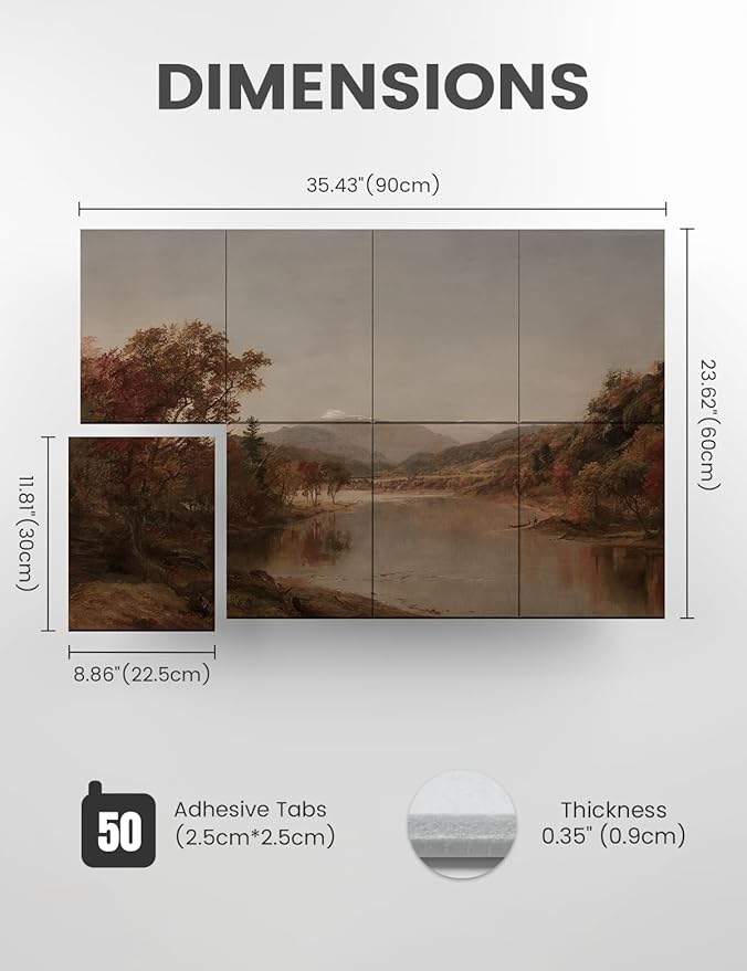 Wall Art Acoustic Panels,35''X24''Soundproof Wall Panels-8-Pack with 50 Adhesive Tabs, Decorative Sound Absorbing Panels for Living Room and Recording Studio, Offices-Mount Washington