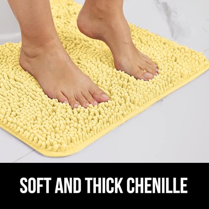 GORILLA GRIP Bath Rug Mat 30x20, Thick Soft Absorbent Chenille, Quick Dry Microfiber Mats, Rubber Backing Washable Shower Floor Rugs, Bathmat Runner, US Designed Bathroom Home Decor Accessories Yellow