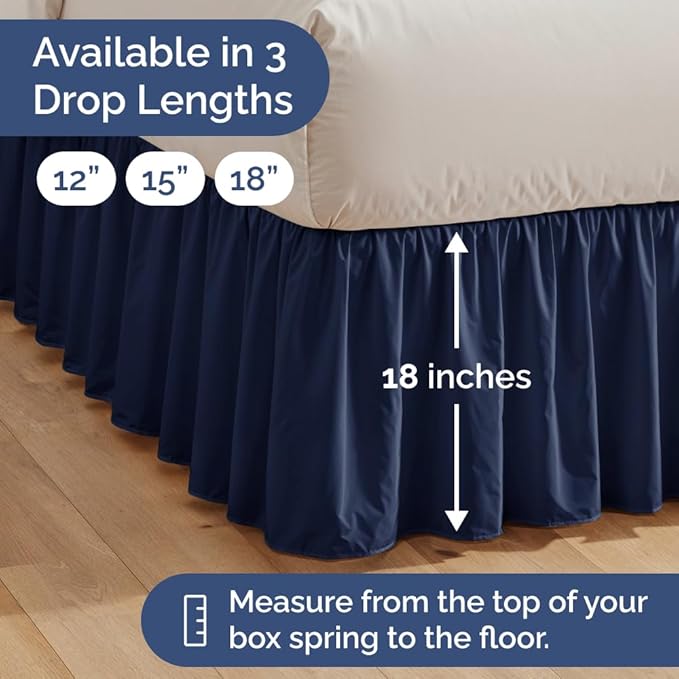 Bedskirt Full Size Ruffle - 18 inch Drop Dust Ruffle Bed Skirt with Platform - Ultra-Soft, Easy Fit, Premium Hotel Quality - Wrinkle, Fade & Shrink Resistant - for Women, Men, Kids and Teens - Navy