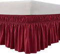 MEILA Wrap Around Bed Skirt Three Fabric Sides Elastic Dust Ruffled 18 Inch Tailored Drop,Easy to Install Fade Resistant-Burgundy, Queen/King