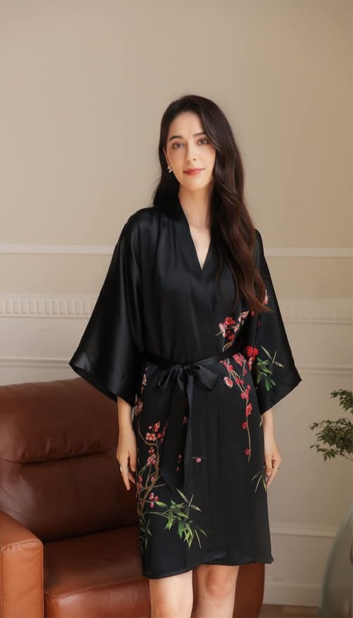 women's 100% silk kimono, short bathrobe pajamas, kimono pajamas