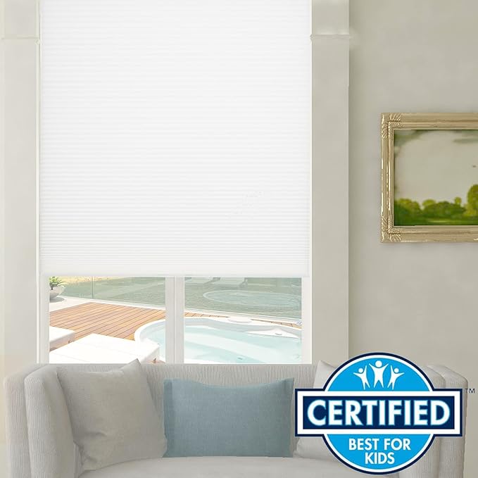 Persilux Light Filtering Cordless Cellular Shades 1.5" Cellular Blinds for Windows, Office, and Sliding Glass Doors, White, 16" W x 72" H