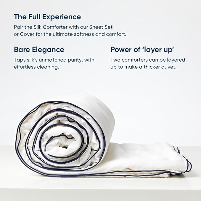 Vesta Heavyweight Silk Comforter, Overfilled Duvet Insert for Cold Sleepers & Winter, 100% Silk Fill with 100% Cotton Shell, Moisture-Wicking, Queen Size (White, Silk Weight: 4.2lbs)