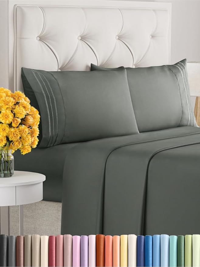 King Size 4 Piece Sheet Set - Extra Soft, Breathable & Cooling - Hotel Luxury Durable Bed Sheets for Women & Men - Deep Pockets, Easy-Fit & Wrinkle-Free - Gunmetal Grey Oeko-Tex
