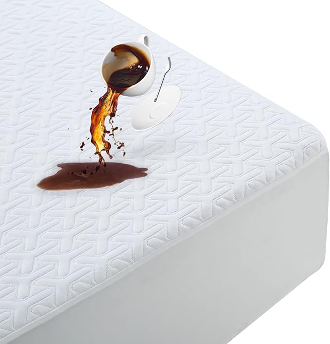 Premium 100% Waterproof Mattress Protector,4D Air Cooling 300GSM Queen Size Mattress Pad Cover,Breathable All-Round 360° Bed Mattress Topper Protection Noiseless Vinyl Free (White,Queen)