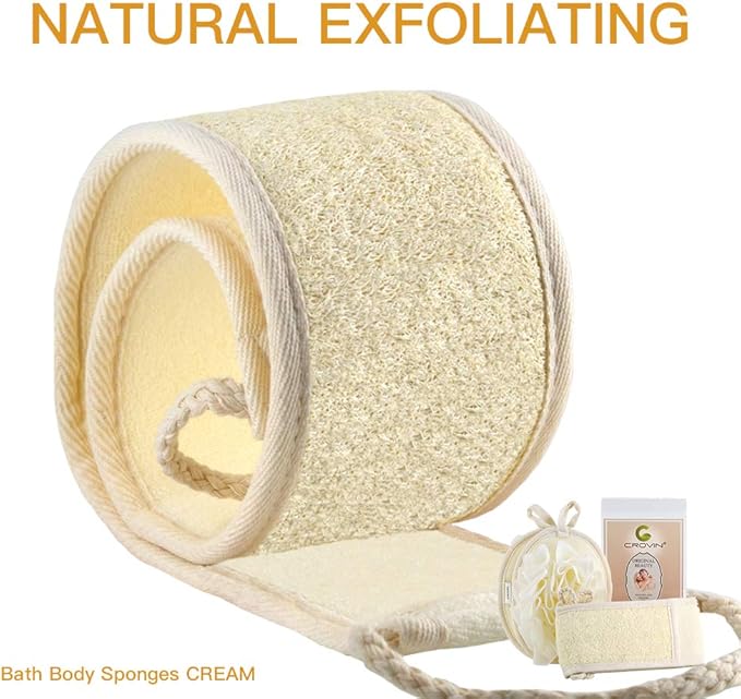 Mesh Pouf Body Sponge Set - Redesign Bath Loofahs Shower Puffs 2 Pack & Exfoliating Natural Loofah Back Scrubber. How to - Great Gift for A Glowing Skin & Healthy Body