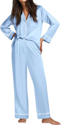 Ekouaer Satin Pajama Set for Women Silky Sleepwear Long Sleeve Top and Pants Button Down Pjs Lounge Set
