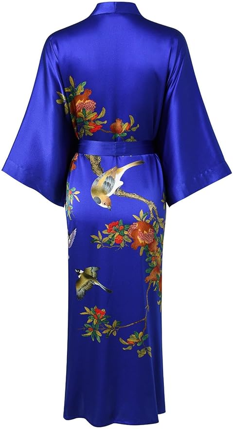 Women's Silk Kimono Robe Long Bathrobe Nightgown 100% Mulberry Silk for Women - Classic Floral Pattern