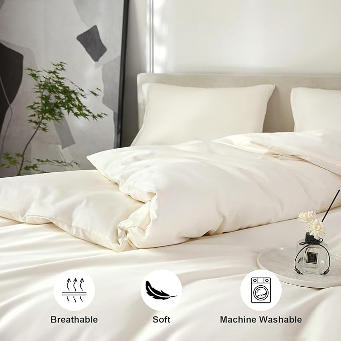 Cream White Duvet Cover King Size 3 Piece-100% Egyptian Cotton Duvet Cover Set ，1600 Thread Count -Extra Soft Bedding Set(104x90 inches)