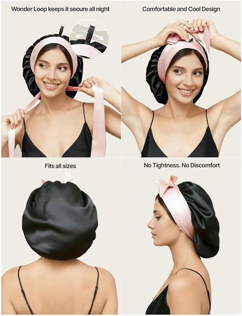100% Mulberry Silk Bonnet for Sleeping Women with Curly Hair – Alternative to Double Layer Satin Bonnet with Tie Band