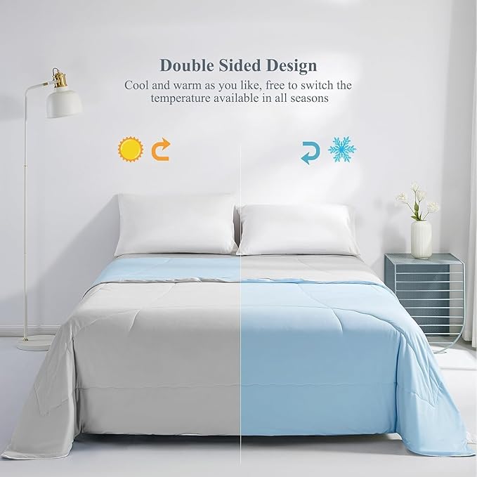 Elegear Cooling Comforter King Absorbs Body Heat to Keep Cool, Cooling Blanket for Hot Sleepers Japanese Arc-Chill 3.0 Cool Tech Fabric Summer Comforter Hypo-Allergenic Cooling Quilt - Blue/Gray