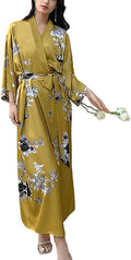 Silk Satin Robe for Women Long Japanese Kimono Robe Lightweight Soft Bathrobe Floral Luxury Dressing Gown