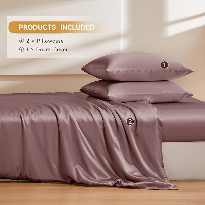 THXSILK 100% Pure Mulberry Silk Duvet Cover Set 3 Piece, 6A+ Grade Luxury Soft Bedding Silk Sheets for Hair and Skin, 1 Pcs Duvet/Quilt/Comforter Cover with 2 Zippered Pillowcases (Purple, Cal. King)
