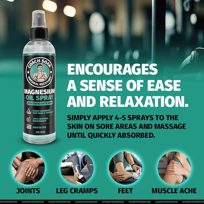 Coach Soak Eucalyptus Recovery Bath Soak & Magnesium Oil Spray with MSM - Fast-Absorbing Bath Salts with Dead Sea Minerals & Essential Oil, Plus 8oz Topical Spray for Muscles & Joints