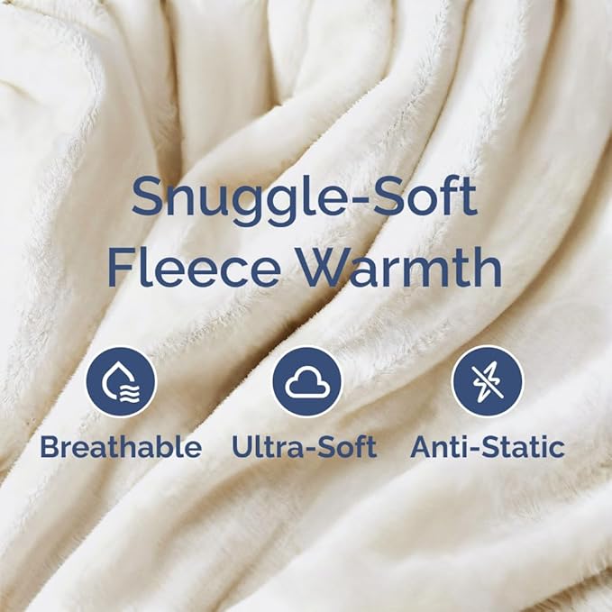 Ultra Soft Fleece Blanket Queen Size - Flannel Fleece Luxury Queen Blanket - Lightweight for Couch Bed Chair - Thick, Warm and Breathable - All Season Cozy Fuzzy, Anti-Static Microplush Bedding, Cream