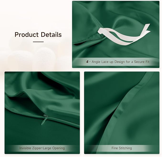 THXSILK 100% Pure Mulberry Silk Duvet Cover Set 3 Piece, 6A+ Grade Luxury Soft Bedding Silk Sheets for Hair and Skin, 1 Pcs Quilt/Comforter Cover with 2 Zippered Pillowcases (Emerald Green, King)
