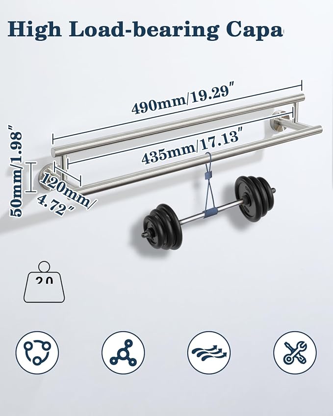 Alise Double Bath Towel Bars,20 Inch Towel Racks for Bathroom Wall Mounted,SUS304 Stainless Steel Towel Holder,Space-Saving Towel Hanger,Modern Decor Towel Rod,Brushed Nickel Towel Rail,GYT6902-500-LS