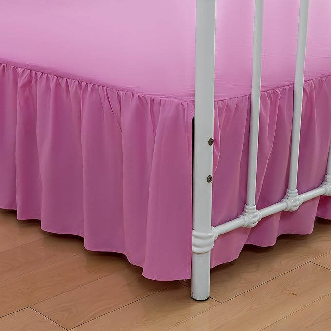 Bed Skirt Queen Size, Ruffled Bed Skirt with Split Corners, 16 Inch Drop Dust Ruffle Bed Skirt with Platform, Pink -16'' Queen