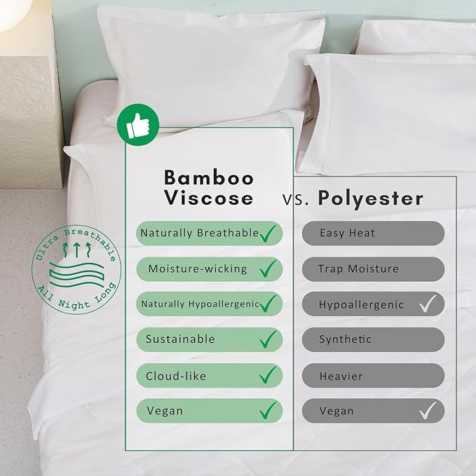 TOSMO Luxury Comforter, 100% Viscose from Bamboo Shell & Fill, Soft Breathable Cooling Silky Duvet Insert, Down Alternative Blanket for Restful Sleep (Queen, All Seasons White)