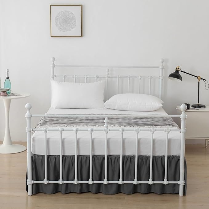 Bed Skirt Full Size Ruffled Bed Skirts with Split Corners, 14 Inch Drop Dust Ruffle Bed Skirt with Platform, Dark Grey, 14" Full