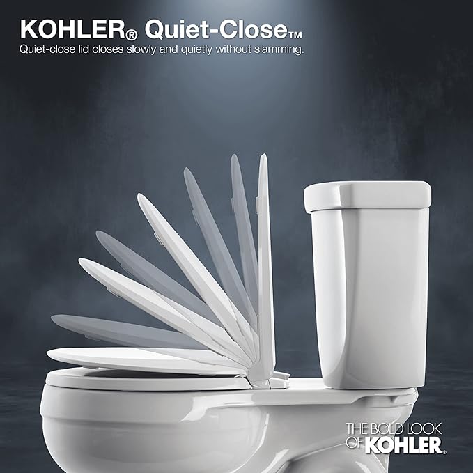 KOHLER K-4636-7 Cachet Elongated, Grip-Tight Bumpers, Quiet-Close Release Hinges, Quick-Attach Hardware, No Slam Toilet Seat, Black