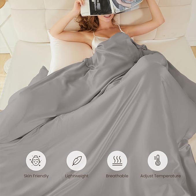 THXSILK 100% Pure Mulberry Silk Duvet Cover Set 3 Piece, 6A+ Grade Luxury Soft Bedding Silk Sheets for Hair and Skin, 1 Pcs Duvet/Quilt/Comforter Cover with 2 Zippered Pillowcases (Grey, Full)