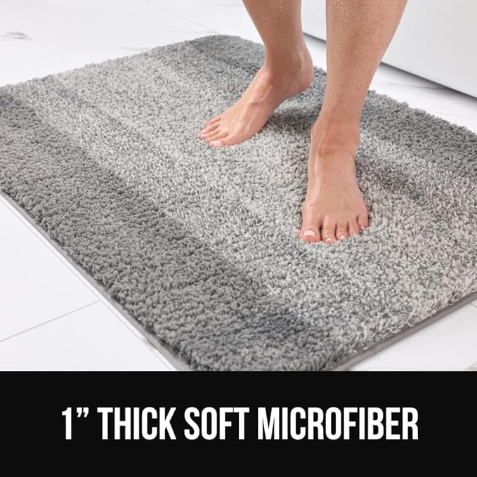 GORILLA GRIP Ultra Soft Plush Bathroom Rugs with Textured Rubber Backing, 34 x 24 Absorbent Quick Dry Bath Mat, Machine Washable Shower Mats, Home Décor Accessories Bathmat Rug Essentials, Grey