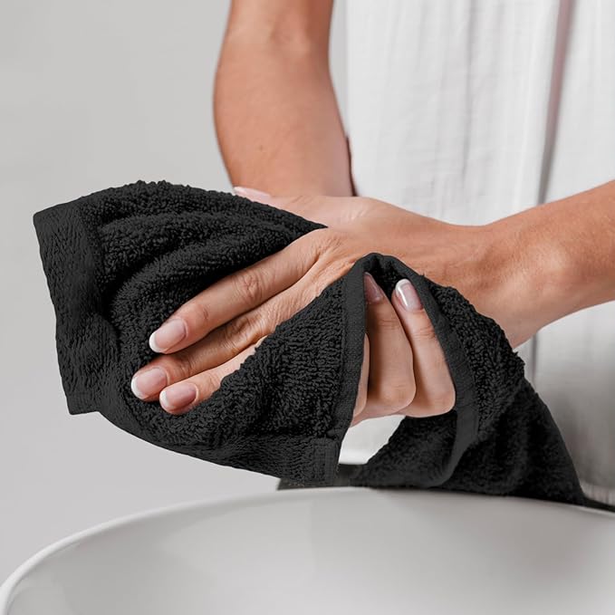 24 Pack Black Hand Towels 100% Cotton Spa Towels 16x26 inches Highly Absorbable Facial, Gym, Hair and Face Towels in Bulk Brand
