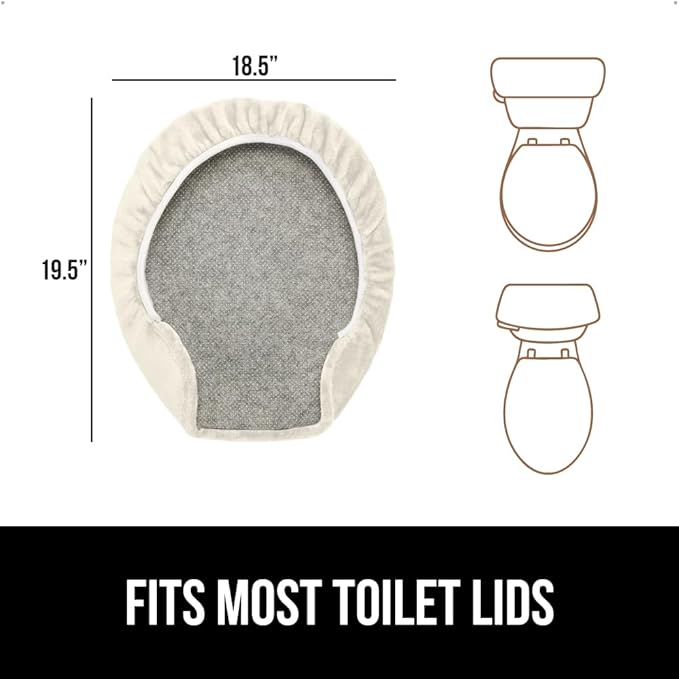 GORILLA GRIP Thick Memory Foam Bathroom Toilet Lid Seat Cover, Soft Velvet Topside, Machine Wash, Plush Cushioned Covers Fits Most Size Lids, Decorative Bath Room Accessories, 19.5x18.5, Champagne