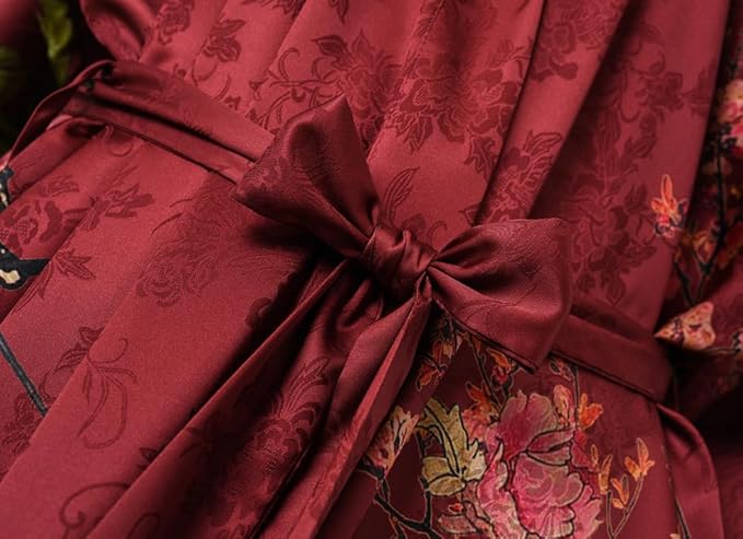 Ledamon Women's Kimono Short Robe - Classic Floral Bathrobe Nightgown