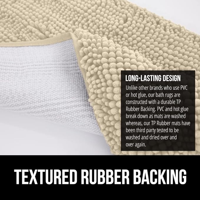 GORILLA GRIP Bath Rug Mat 36x24, Thick Soft Absorbent Chenille, Quick Dry Microfiber Mats, Rubber Backing Washable Shower Floor Rugs, Bathmat Runner, US Designed Bathroom Home Decor Accessories Sand