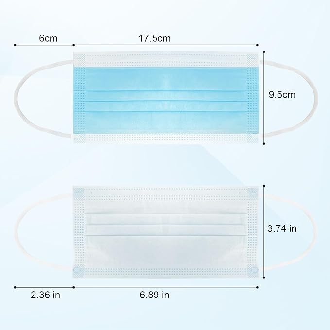DR.MOXA 500 Pack Disposable Medical Face Masks (5 Boxes, 100pcs/Box) -3 Ply Face Mask for Adults Blue