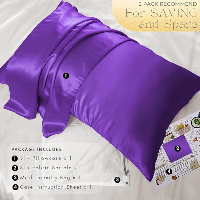 PROMEED 23 Momme Silk Toddler Pillowcase 13x18, Both Sides Highest Grade 6A+ Mulberry Silk Pillow Case Travel Size with Laundry Bag (Toddler/Travel-13 x18, Purple)