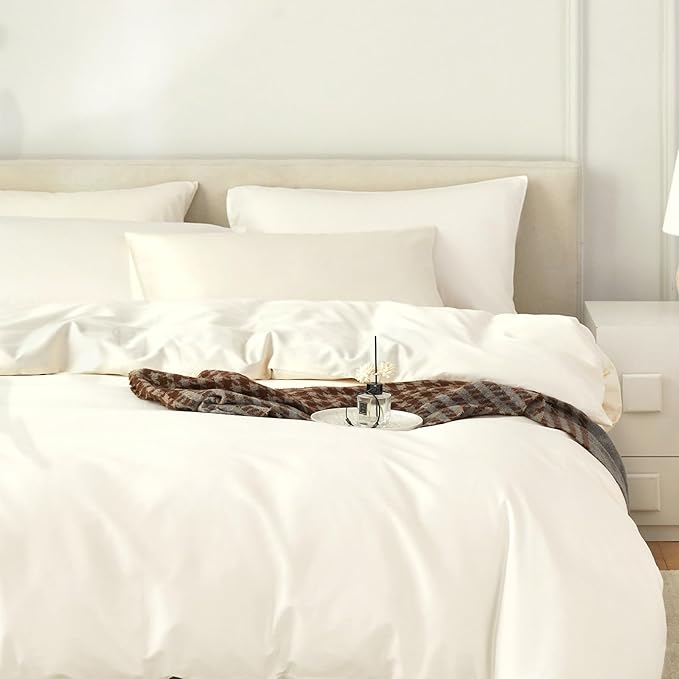 Cream White Duvet Cover King Size 3 Piece-100% Egyptian Cotton Duvet Cover Set ，1600 Thread Count -Extra Soft Bedding Set(104x90 inches)