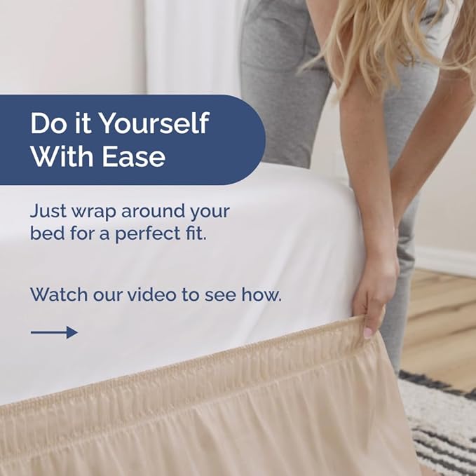 Wrap Around Dust Ruffle Bed Skirt - Wheat - for King Size Beds w/ 12 Inch Drop - Easy Fit Elastic Strap - Adjustable Pleated Bedskirt w/Brushed Fabric - Wrinkle Free - for Women, Men, Kids & Teens